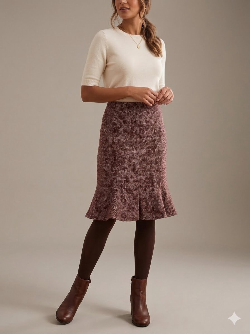 Vintage Y2K Nanette Lepore Burgundy Tweed Chevron Flared Skirt Size 2 Wool